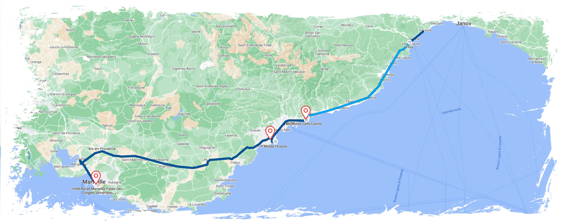 Mapa trasy / Francouzská riviéra s Čedokem - 2. den