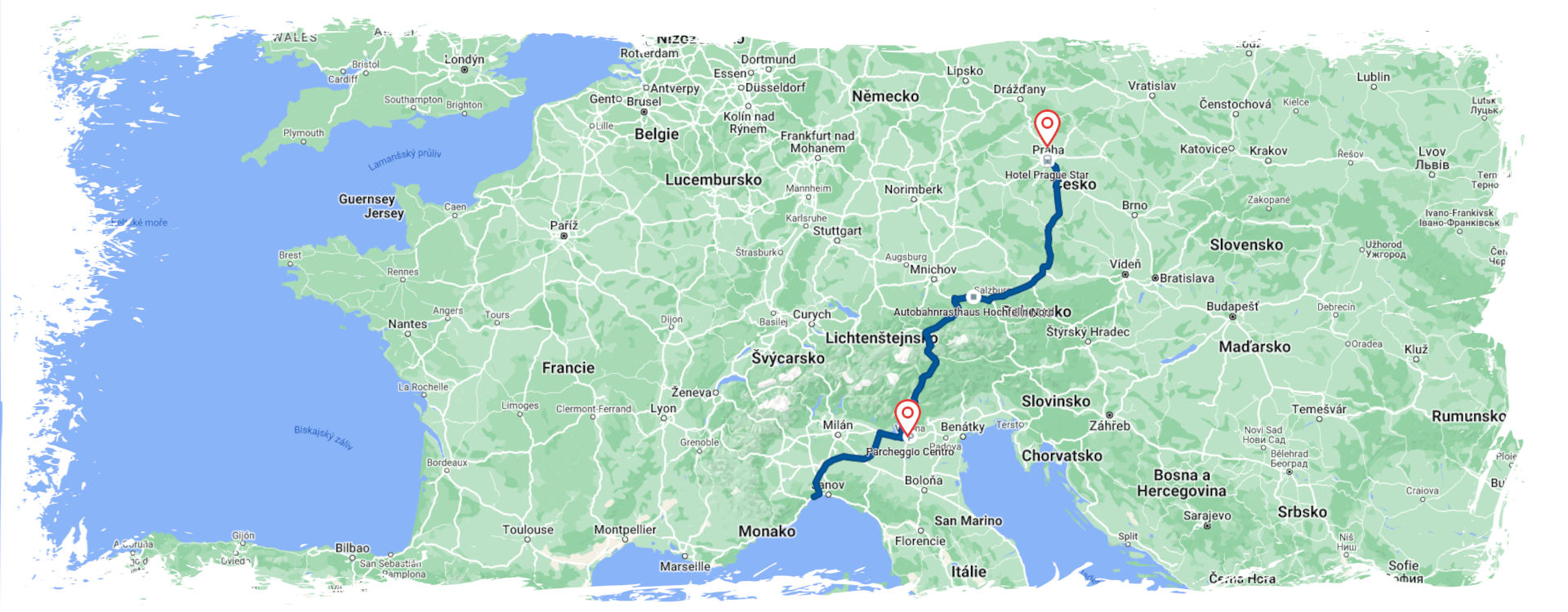 Mapa trasy / Francouzská riviéra s Čedokem - 1. den